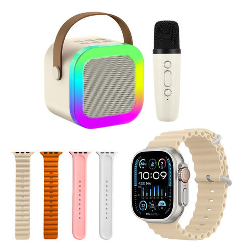 Reloj Smartwatch Con 4 Mallas Y Parlante Micrófono Combo Color de la malla: Rosa/Beige/Naranja/Blanco