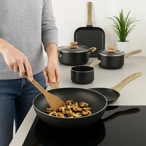 Batería Cocina Juego De Ollas Sartén Antiadherente 9 Piezas