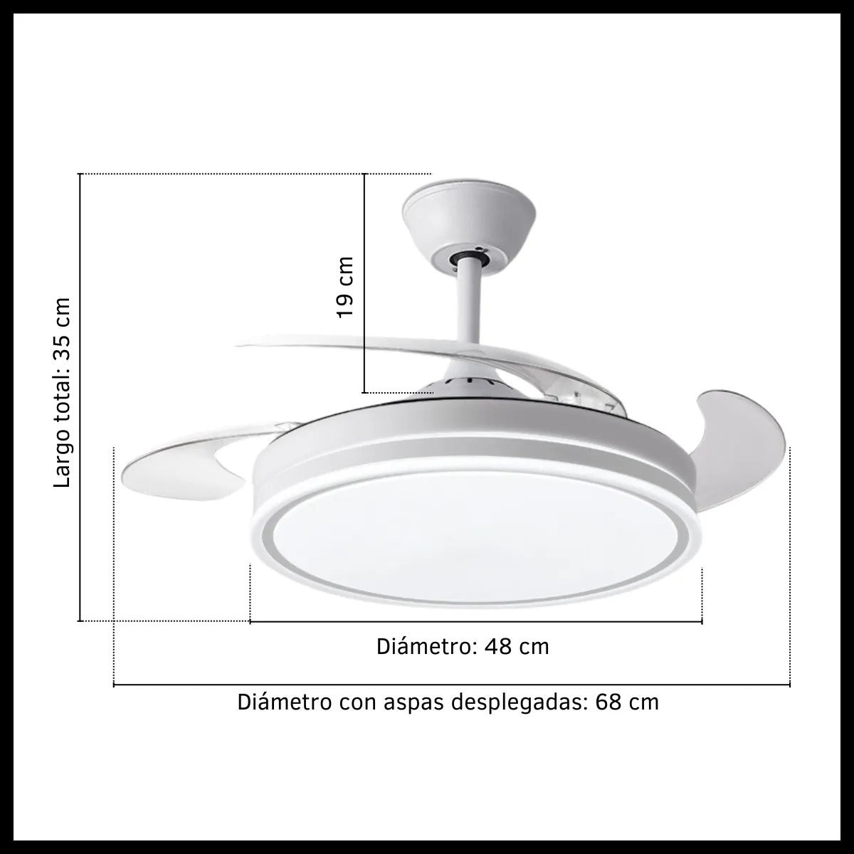 Ventilador De Techo Retráctil 4 Aspas Luz Led Fría Cálida